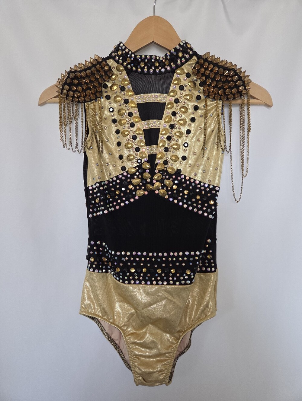 Glamour solo dance costume gold studded michael jackson black rhinestone